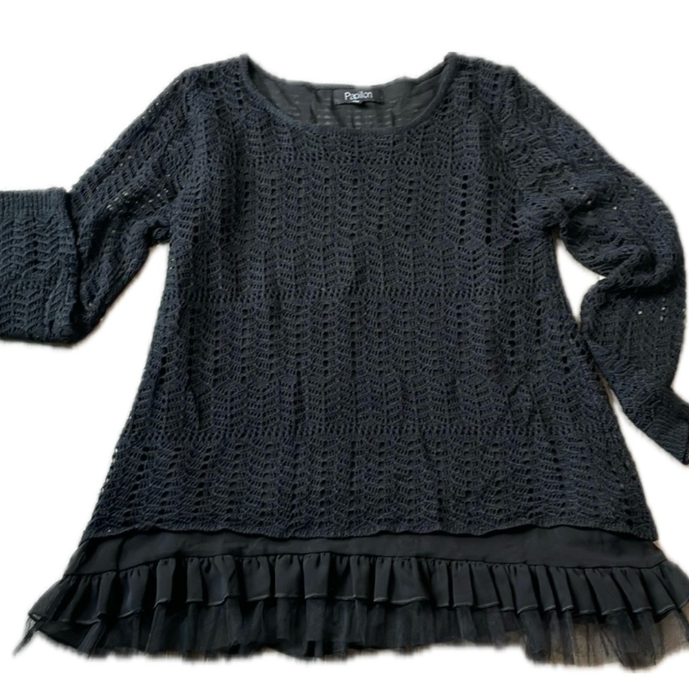 Beautiful black romantic tunic with attached 3 layered frilly slip.
